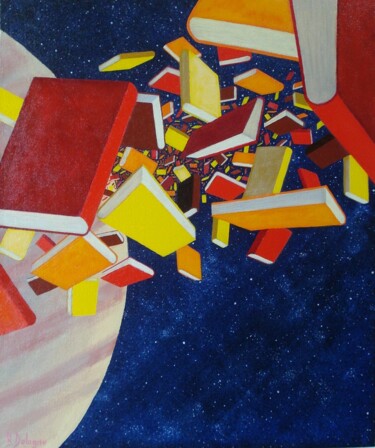 Pintura titulada "ATTRACTION DE LIVRES" por Bertrand Delogne, Obra de arte original, Oleo Montado en Bastidor de camilla de…