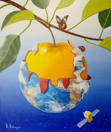 Картина под названием "GENESE DE LA POMME…" - Bertrand Delogne, Подлинное произведение искусства, Масло Установлен на Деревя…