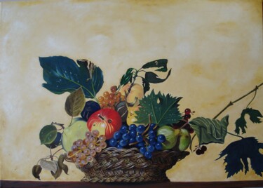 Painting titled "LA CORBEILLE DE FRU…" by Bertrand Delogne, Original Artwork, Oil Mounted on Wood Stretcher frame