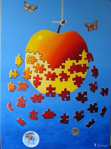 Картина под названием "LA POMME  façon  PU…" - Bertrand Delogne, Подлинное произведение искусства, Масло Установлен на Дерев…