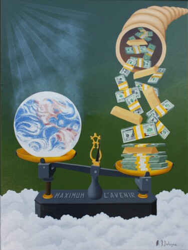 Pintura titulada "LA PLANETE OU L'ARG…" por Bertrand Delogne, Obra de arte original, Oleo Montado en Bastidor de camilla de…