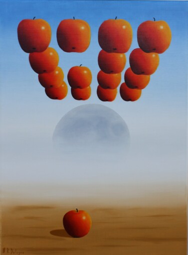 Painting titled "NEWTON  3" by Bertrand Delogne, Original Artwork, Oil Mounted on Wood Stretcher frame