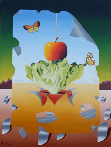 Painting titled "LA POMME EN SALADE.…" by Bertrand Delogne, Original Artwork, Oil Mounted on Wood Stretcher frame