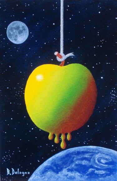 Painting titled "LA POMME MOLLE  3" by Bertrand Delogne, Original Artwork, Oil Mounted on Cardboard