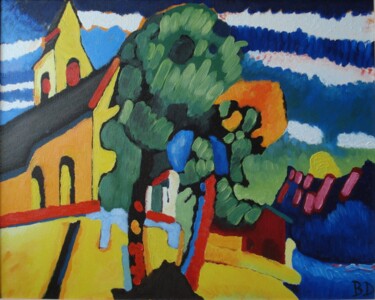 Painting titled "RIEGSEE  EGLISE DU…" by Bertrand Delogne, Original Artwork, Oil Mounted on Wood Stretcher frame