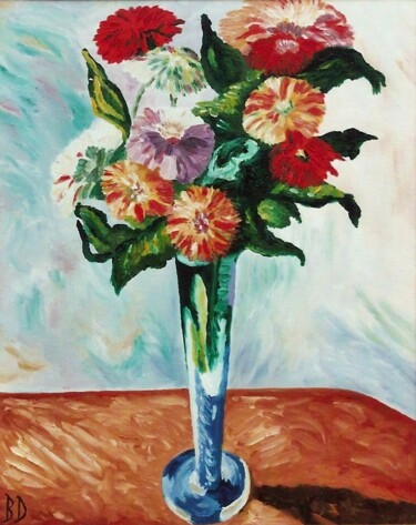 Painting titled "BOUQUET DE FLEURS D…" by Bertrand Delogne, Original Artwork, Oil Mounted on artwork_cat.