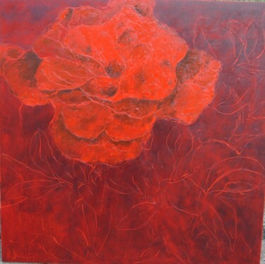 Painting titled "LA ROSE ROUGE" by Bertrand Delogne, Original Artwork, Oil