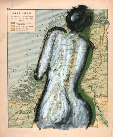 Painting titled "nude study on map" by Bertrand Eberhard, Original Artwork