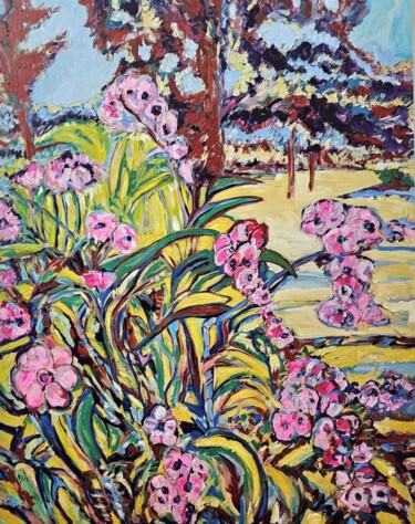 Painting titled "Flower garlands" by Bertrand Gossart, Original Artwork, Oil Mounted on Wood Stretcher frame
