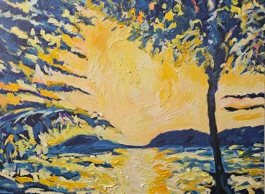 Painting titled "Sunset - Langkawi" by Bertrand Gossart, Original Artwork, Oil Mounted on Wood Stretcher frame