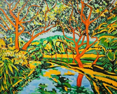 Картина под названием "Bangkok - Lumpini P…" - Bertrand Gossart, Подлинное произведение искусства, Масло Установлен на Дерев…