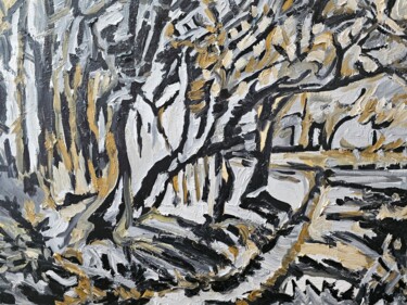 Schilderij getiteld "Trees - Black effect" door Bertrand Gossart, Origineel Kunstwerk, Olie Gemonteerd op Frame voor houten…