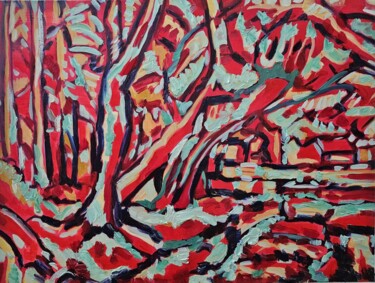 Malerei mit dem Titel "Trees - Green effect" von Bertrand Gossart, Original-Kunstwerk, Öl Auf Keilrahmen aus Holz montiert