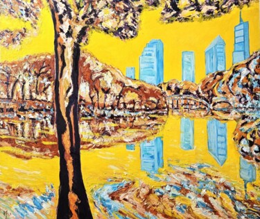 Ζωγραφική με τίτλο "Bangkok - Lumpini P…" από Bertrand Gossart, Αυθεντικά έργα τέχνης, Λάδι Τοποθετήθηκε στο Ξύλινο φορείο σ…