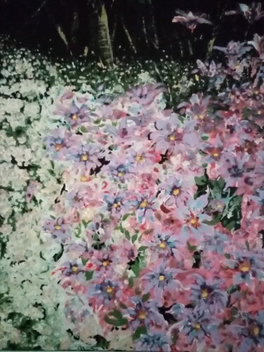Painting titled "Parterre de fleurs ." by Bertrand Jost, Original Artwork, Acrylic Mounted on Wood Stretcher frame