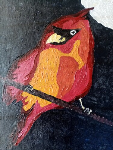 Painting titled "Oiseau au clair de…" by Bertrand Jost, Original Artwork, Acrylic Mounted on Wood Stretcher frame