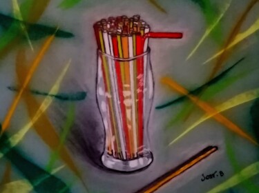 Dessin intitulée "Verre à pailles ." par Bertrand Jost, Œuvre d'art originale, Pastel