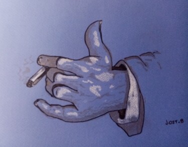 Dibujo titulada "Fumeur ." por Bertrand Jost, Obra de arte original, Grafito