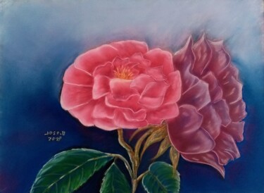 Drawing titled "Rose à deux tetes ." by Bertrand Jost, Original Artwork, Pastel