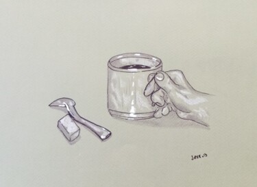 Σχέδιο με τίτλο "Une tasse de café ." από Bertrand Jost, Αυθεντικά έργα τέχνης, Μολύβι