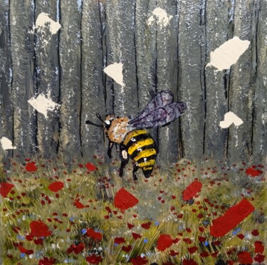 Painting titled "Abeille en vadrouil…" by Bertrand Jost, Original Artwork, Acrylic Mounted on Wood Stretcher frame