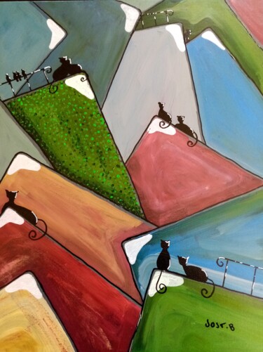 绘画 标题为“Distanciation socia…” 由Bertrand Jost, 原创艺术品, 丙烯 安装在木质担架架上