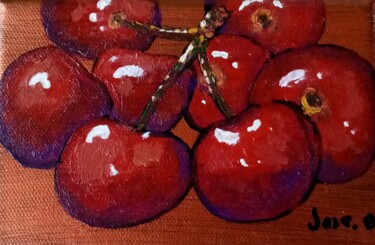 Painting titled "Des cerises ." by Bertrand Jost, Original Artwork, Acrylic Mounted on Wood Stretcher frame