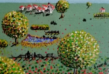 Ζωγραφική με τίτλο "Paysage d'arbres su…" από Bertrand Jost, Αυθεντικά έργα τέχνης, Ακρυλικό Τοποθετήθηκε στο Ξύλινο φορείο…