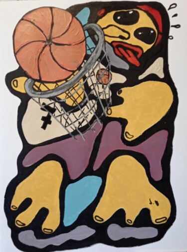 Painting titled "Le basketteur ." by Bertrand Jost, Original Artwork, Acrylic