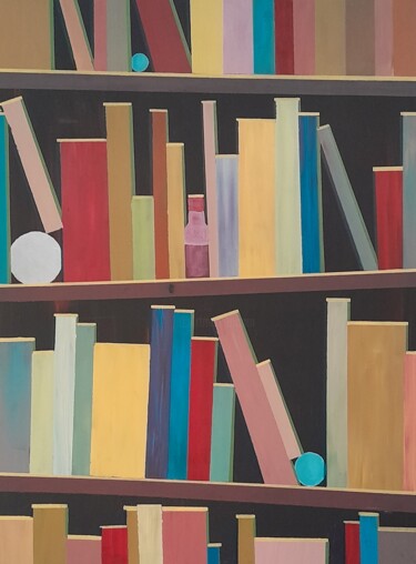Malarstwo zatytułowany „Etude 5 ( bibliothè…” autorstwa Bertrand Jost, Oryginalna praca, Akryl Zamontowany na Drewniana rama…