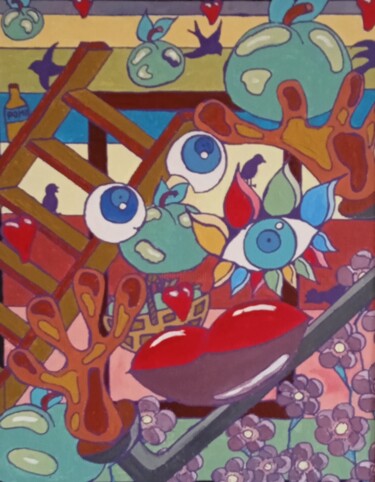 Schilderij getiteld "La récolte des pomm…" door Bertrand Jost, Origineel Kunstwerk, Acryl Gemonteerd op Karton