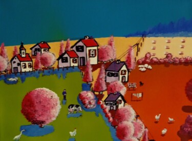 Картина под названием "Paysage d'été ." - Bertrand Jost, Подлинное произведение искусства, Акрил Установлен на Деревянная ра…