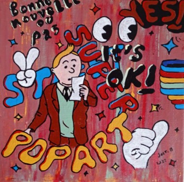 Painting titled "Tintin , pop art ." by Bertrand Jost, Original Artwork, Acrylic Mounted on Cardboard