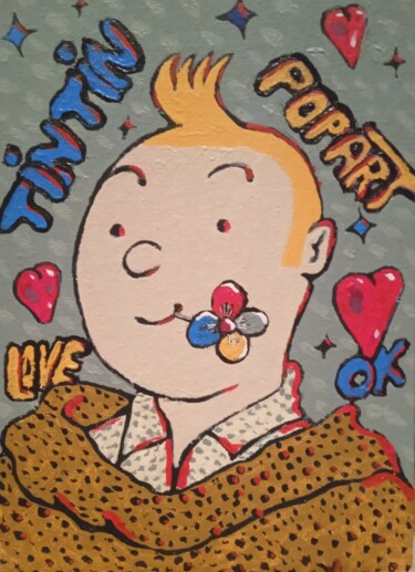 Ζωγραφική με τίτλο "Tintin , popart ." από Bertrand Jost, Αυθεντικά έργα τέχνης, Ακρυλικό Τοποθετήθηκε στο Χαρτόνι