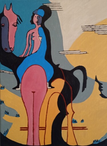 Pintura titulada "Oeuvre d'art équest…" por Bertrand Jost, Obra de arte original, Acrílico Montado en Bastidor de camilla de…
