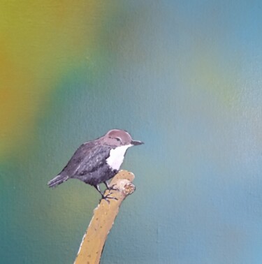 Peinture intitulée "Oeuvre d'oiseau Cin…" par Bertrand Jost, Œuvre d'art originale, Huile Monté sur Carton