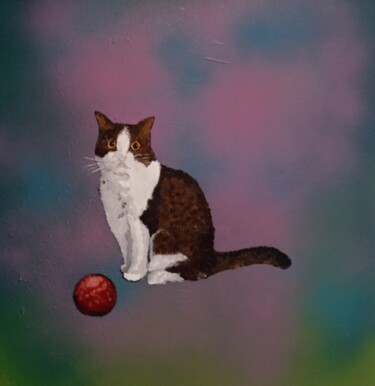 Картина под названием "Le chat et la balle…" - Bertrand Jost, Подлинное произведение искусства, Акрил Установлен на Деревянн…
