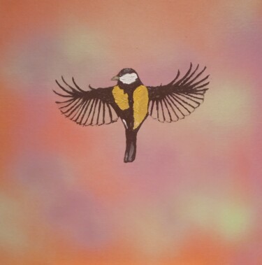 Painting titled "Les oiseaux du jard…" by Bertrand Jost, Original Artwork, Oil Mounted on Cardboard