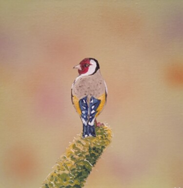 Peinture intitulée "Mini toile d'oiseau…" par Bertrand Jost, Œuvre d'art originale, Huile Monté sur Carton