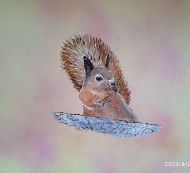 Peinture intitulée "L'écureuil de mon j…" par Bertrand Jost, Œuvre d'art originale, Huile Monté sur Carton