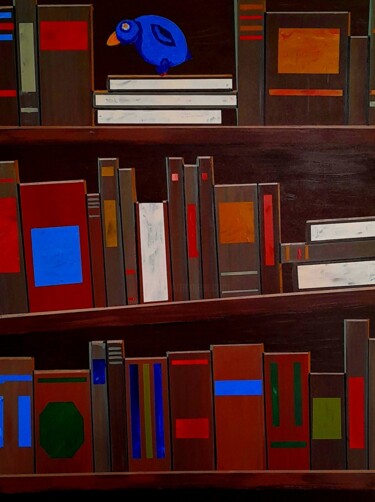 Pintura intitulada "La bibliothèque et…" por Bertrand Jost, Obras de arte originais, Acrílico Montado em Armação em madeira