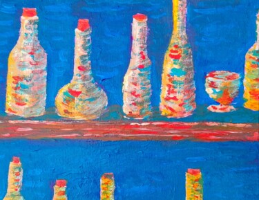 Painting titled "bouteilles sur une…" by Bertrand Jost, Original Artwork, Acrylic Mounted on Cardboard