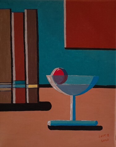 Malarstwo zatytułowany „Le verre et la ceri…” autorstwa Bertrand Jost, Oryginalna praca, Akryl Zamontowany na Drewniana rama…