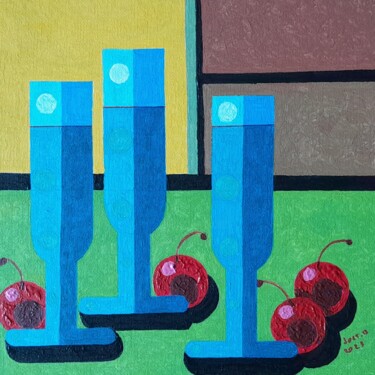 Malerei mit dem Titel "Les trois verres ." von Bertrand Jost, Original-Kunstwerk, Acryl Auf Karton montiert