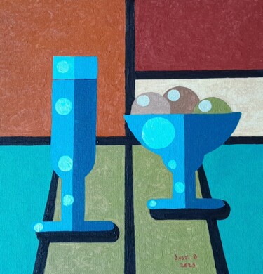 Картина под названием "Trois boules de gla…" - Bertrand Jost, Подлинное произведение искусства, Акрил Установлен на картон