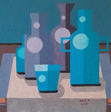 Peinture intitulée "Des bouteilles et u…" par Bertrand Jost, Œuvre d'art originale, Acrylique Monté sur Carton