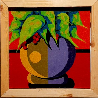Painting titled "Le vase 2 ." by Bertrand Jost, Original Artwork, Acrylic Mounted on Cardboard