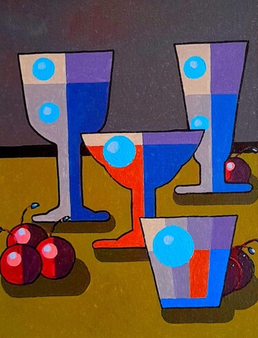 Malerei mit dem Titel "Des verres et des c…" von Bertrand Jost, Original-Kunstwerk, Acryl