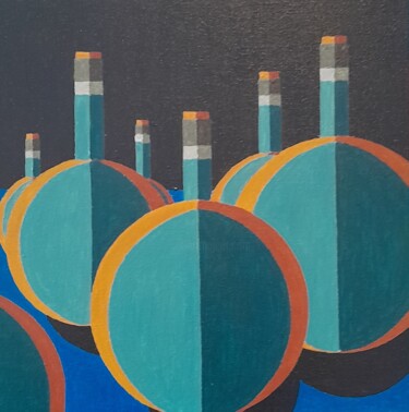 Painting titled "Des bouteilles sur…" by Bertrand Jost, Original Artwork, Acrylic Mounted on Cardboard
