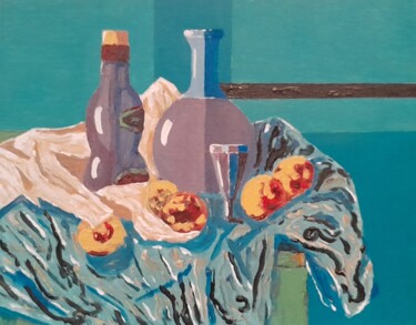 Painting titled "Nature morte ( Céza…" by Bertrand Jost, Original Artwork, Acrylic Mounted on Cardboard